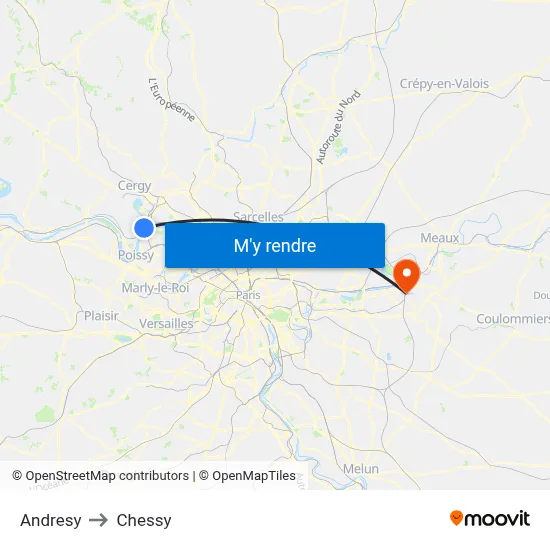Andresy to Chessy map