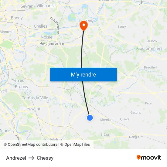 Andrezel to Chessy map