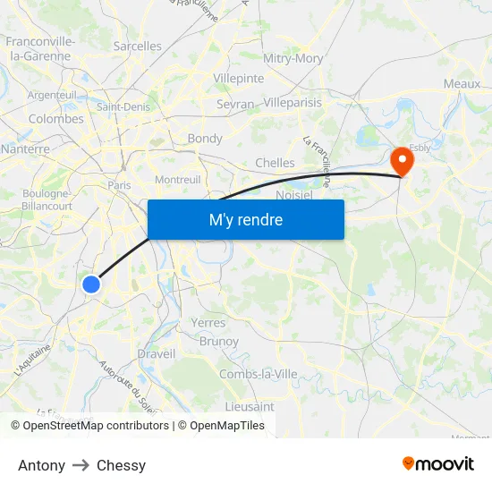 Antony to Chessy map