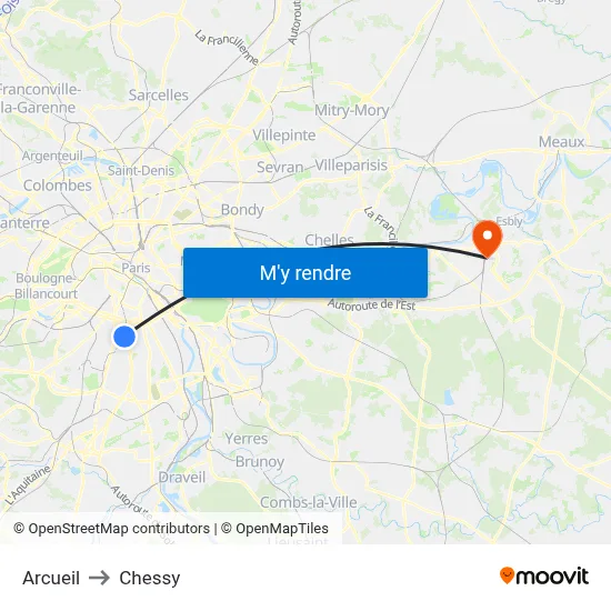 Arcueil to Chessy map