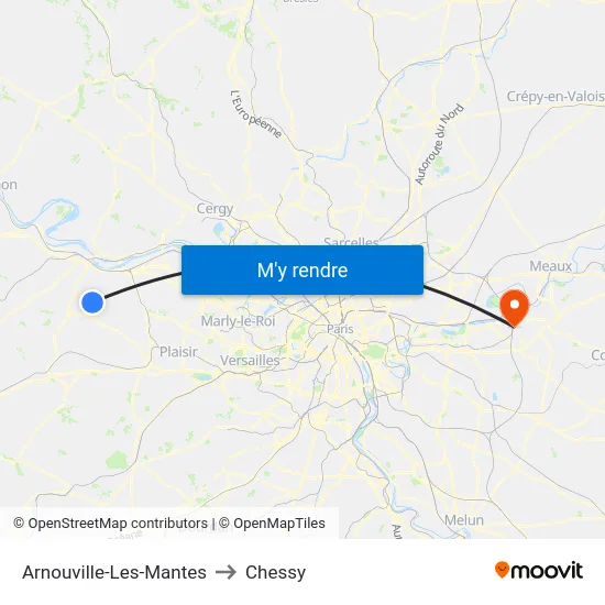 Arnouville-Les-Mantes to Chessy map