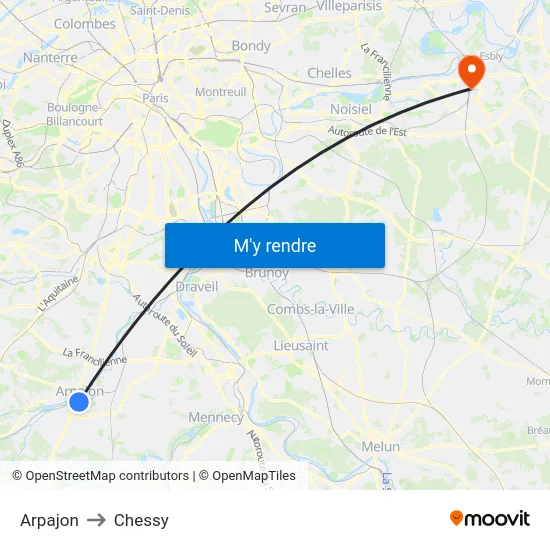 Arpajon to Chessy map