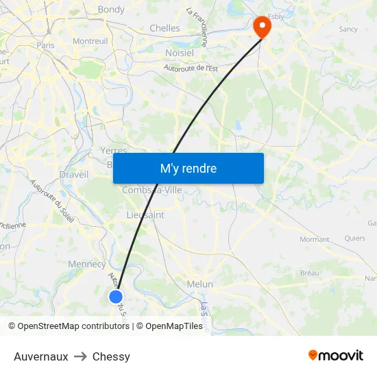Auvernaux to Chessy map