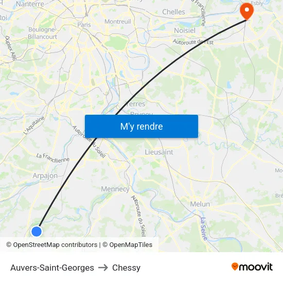 Auvers-Saint-Georges to Chessy map