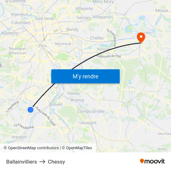 Ballainvilliers to Chessy map