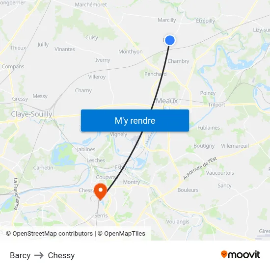 Barcy to Chessy map