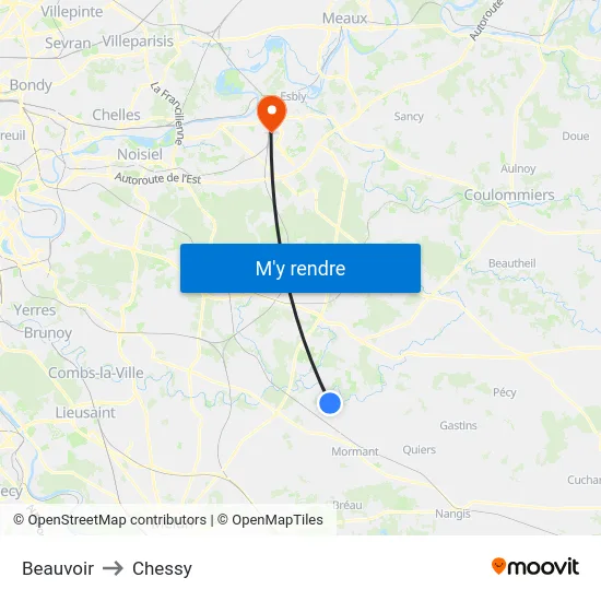 Beauvoir to Chessy map