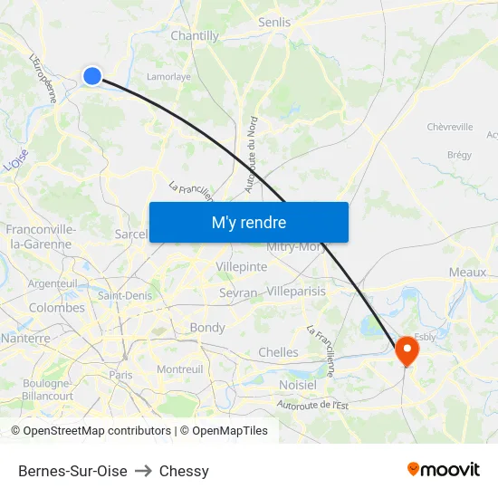 Bernes-Sur-Oise to Chessy map