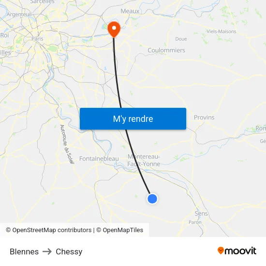 Blennes to Chessy map