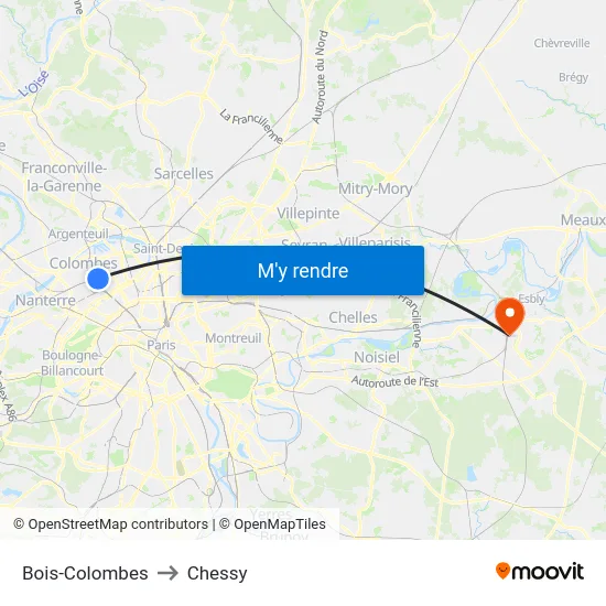 Bois-Colombes to Chessy map