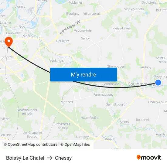 Boissy-Le-Chatel to Chessy map