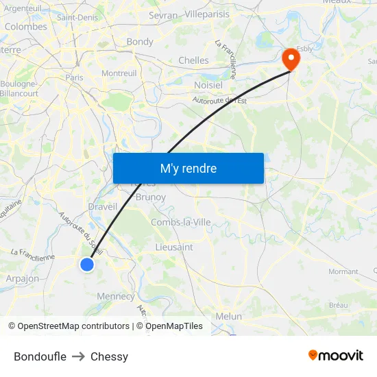 Bondoufle to Chessy map