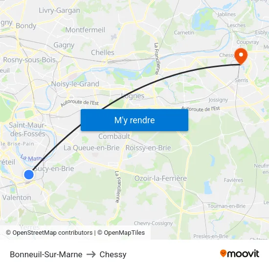 Bonneuil-Sur-Marne to Chessy map