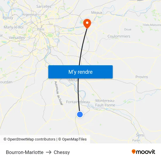 Bourron-Marlotte to Chessy map