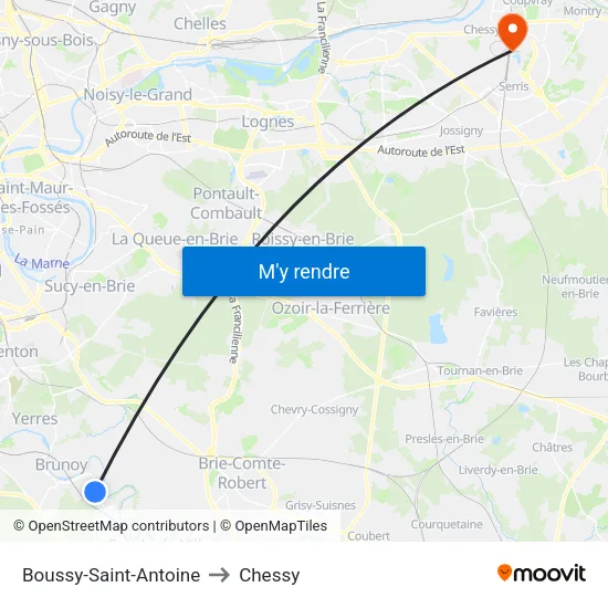 Boussy-Saint-Antoine to Chessy map