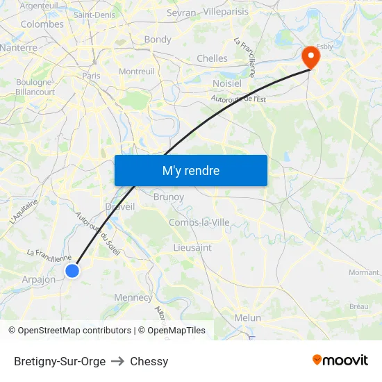 Bretigny-Sur-Orge to Chessy map