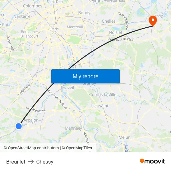 Breuillet to Chessy map