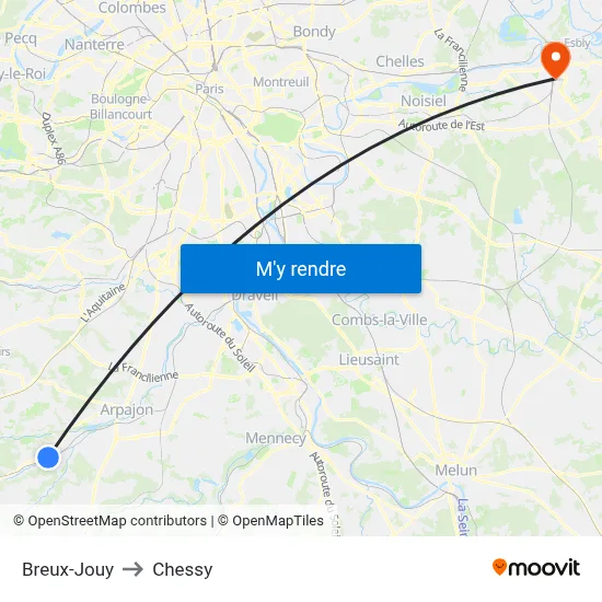 Breux-Jouy to Chessy map
