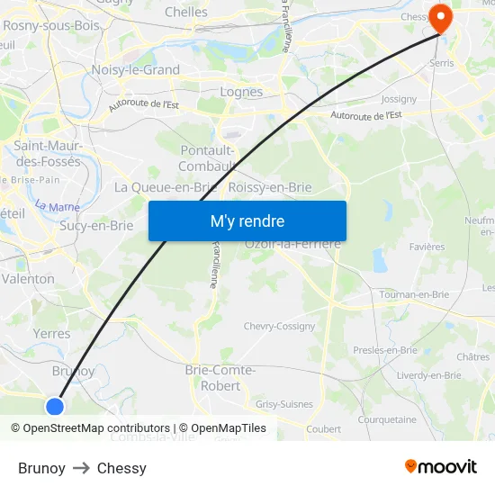 Brunoy to Chessy map