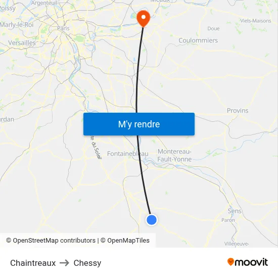 Chaintreaux to Chessy map