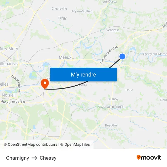 Chamigny to Chessy map