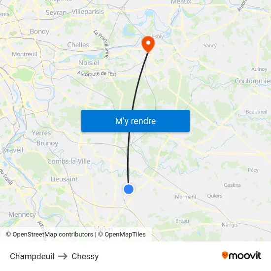 Champdeuil to Chessy map