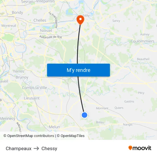 Champeaux to Chessy map