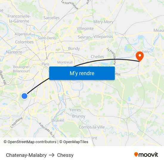 Chatenay-Malabry to Chessy map