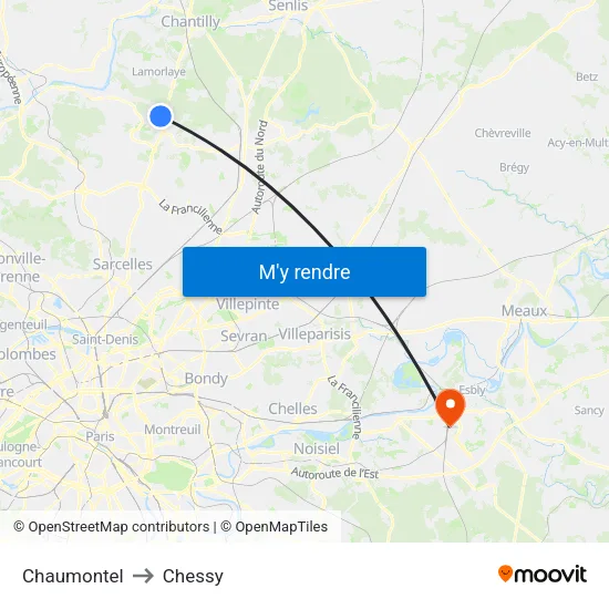 Chaumontel to Chessy map