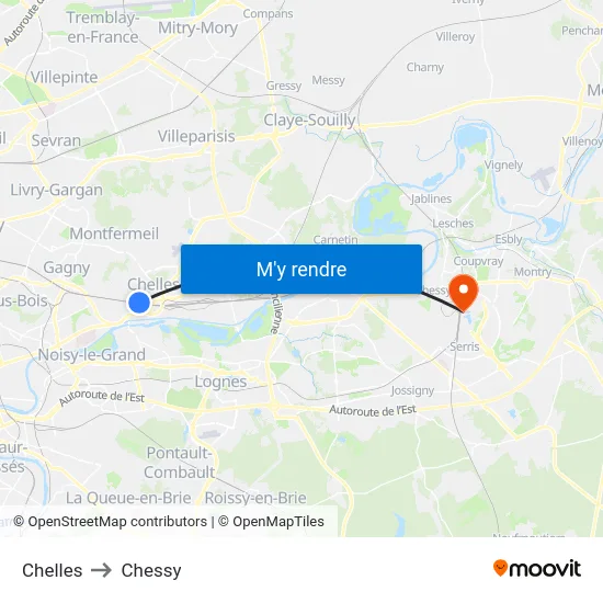 Chelles to Chessy map
