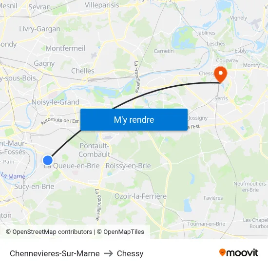 Chennevieres-Sur-Marne to Chessy map