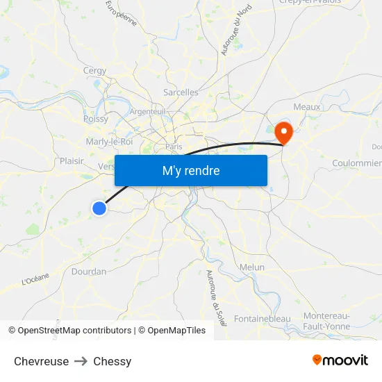 Chevreuse to Chessy map
