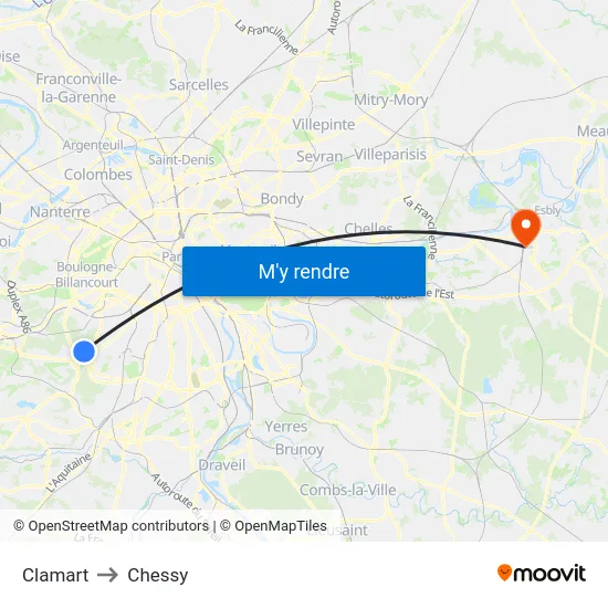 Clamart to Chessy map