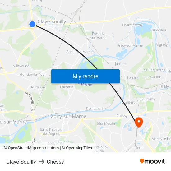 Claye-Souilly to Chessy map