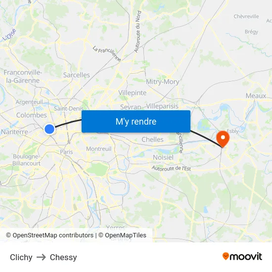 Clichy to Chessy map