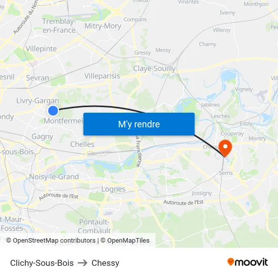 Clichy-Sous-Bois to Chessy map