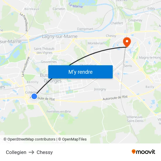 Collegien to Chessy map