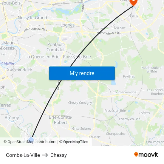 Combs-La-Ville to Chessy map