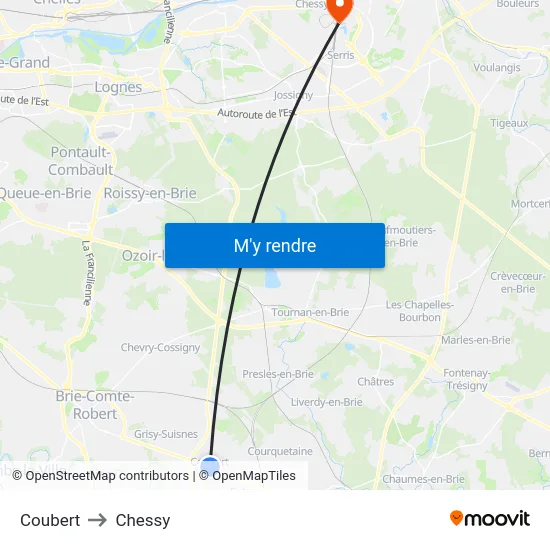Coubert to Chessy map