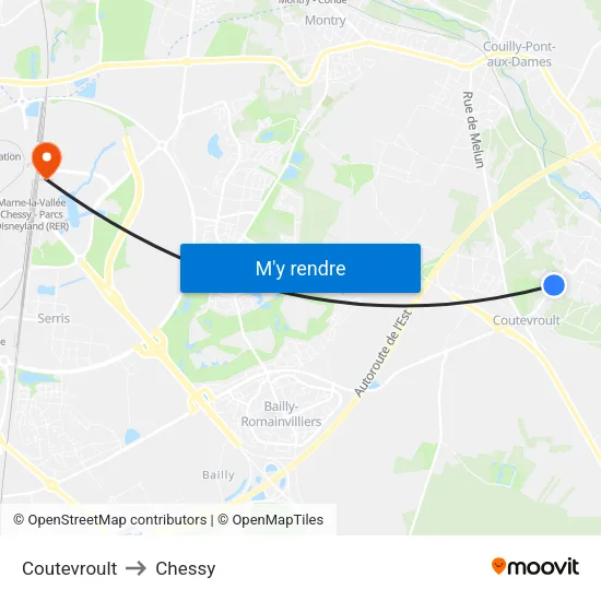 Coutevroult to Chessy map