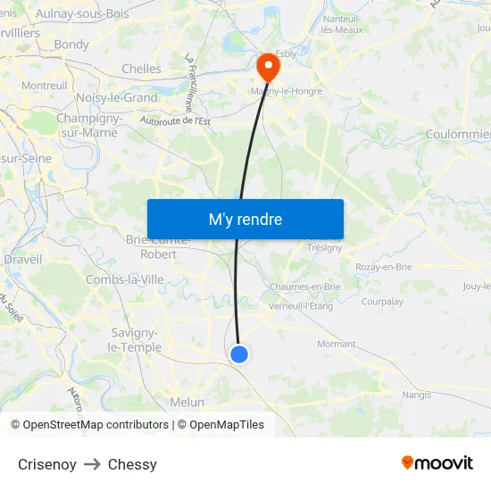 Crisenoy to Chessy map