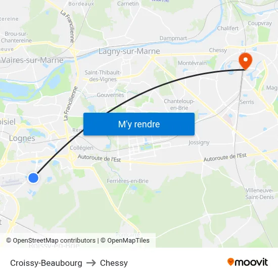 Croissy-Beaubourg to Chessy map