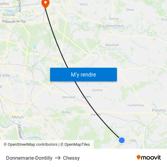 Donnemarie-Dontilly to Chessy map