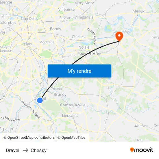 Draveil to Chessy map