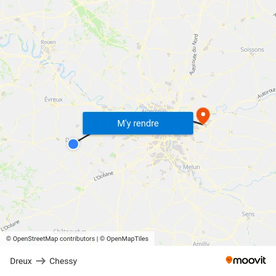 Dreux to Chessy map