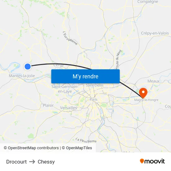 Drocourt to Chessy map