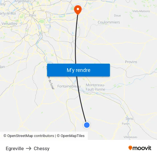 Egreville to Chessy map