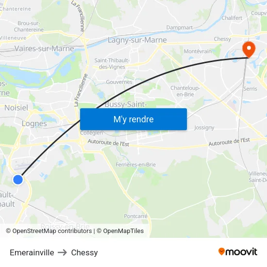Emerainville to Chessy map
