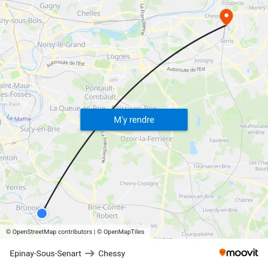 Epinay-Sous-Senart to Chessy map