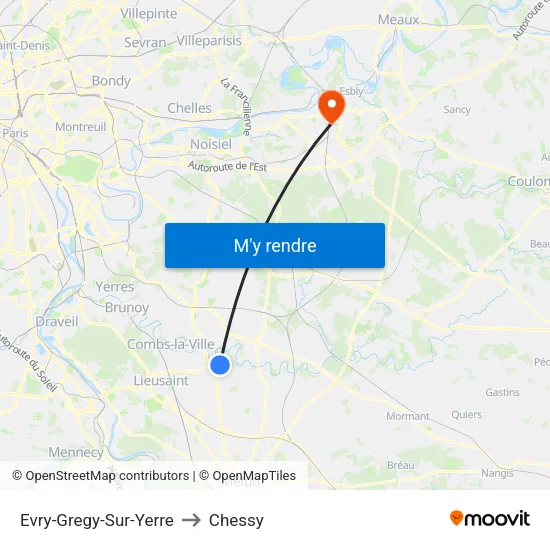 Evry-Gregy-Sur-Yerre to Chessy map